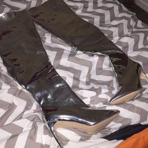 Thigh high metallic boots